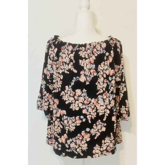 J. Jill Women's Size XL Black Floral Short Sleeve Blouse Boho Whimsigoth Office - Picture 5 of 11